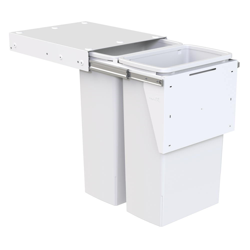 2 x 40L Bucket, Door Pull, White - Hideaway Bins